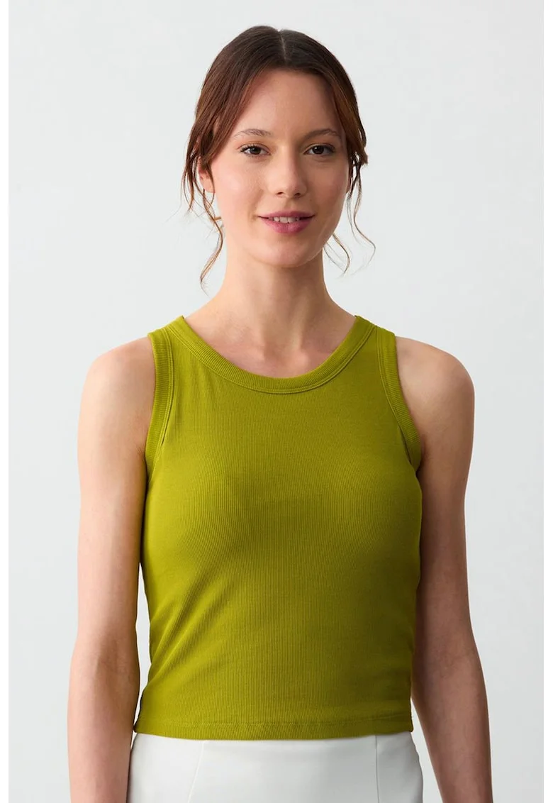 Top slim-fit cu model uni, Verde masliniu