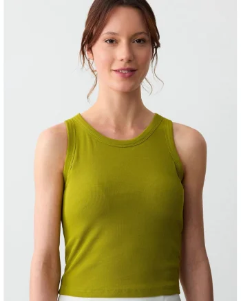 Top slim-fit cu model uni, Verde masliniu