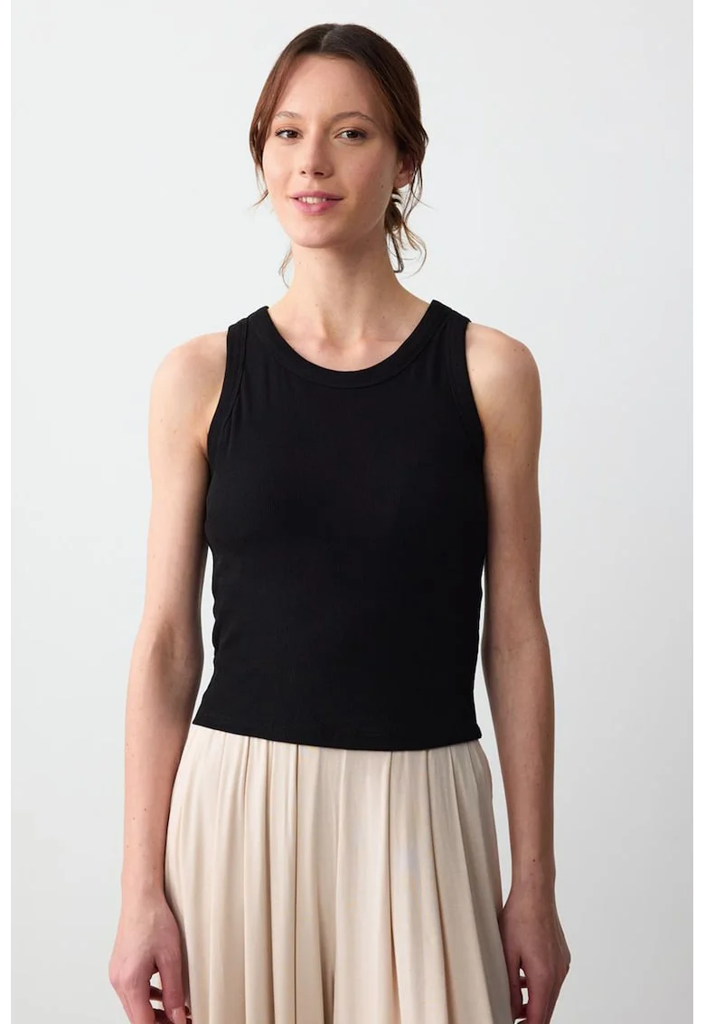 Top slim-fit cu model uni, Negru