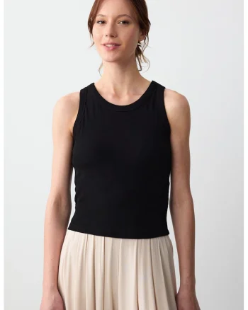 Top slim-fit cu model uni, Negru