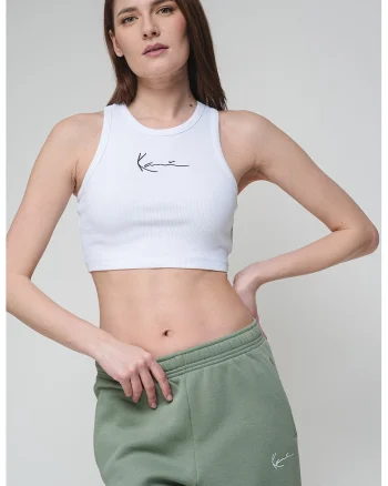 Top crop striat cu logo, Negru stins/Alb optic