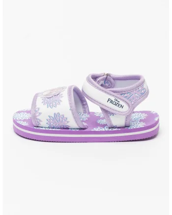 Sandale cu velcro si imprimeu Frozen, Alb/Lila