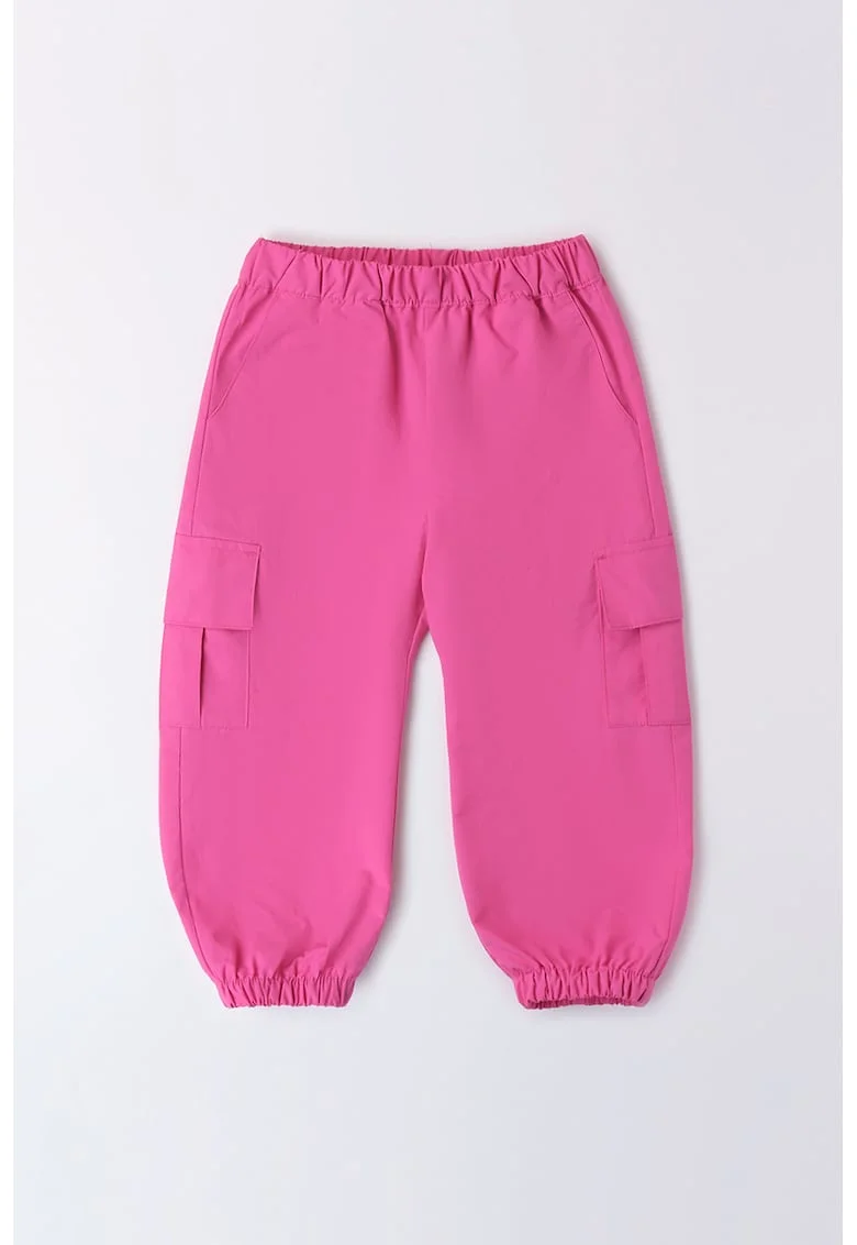 Pantaloni cu buzunare cu clapa si talie medie, Roz