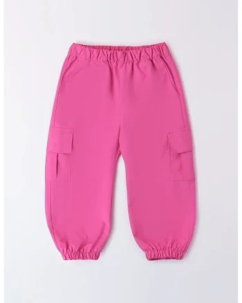 Pantaloni cu buzunare cu clapa si talie medie, Roz