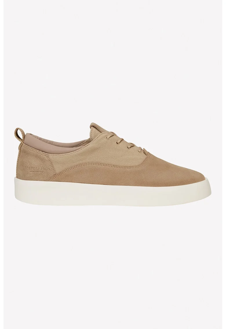 Pantofi sport de piele intoarsa cu garnituri de panza, Caramel