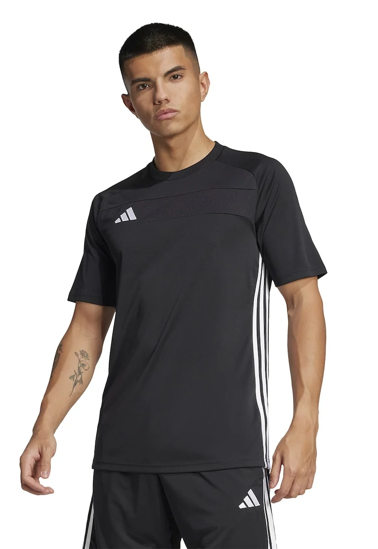 Tricou cu decolteu rotund pentru fotbal, Alb/Negru