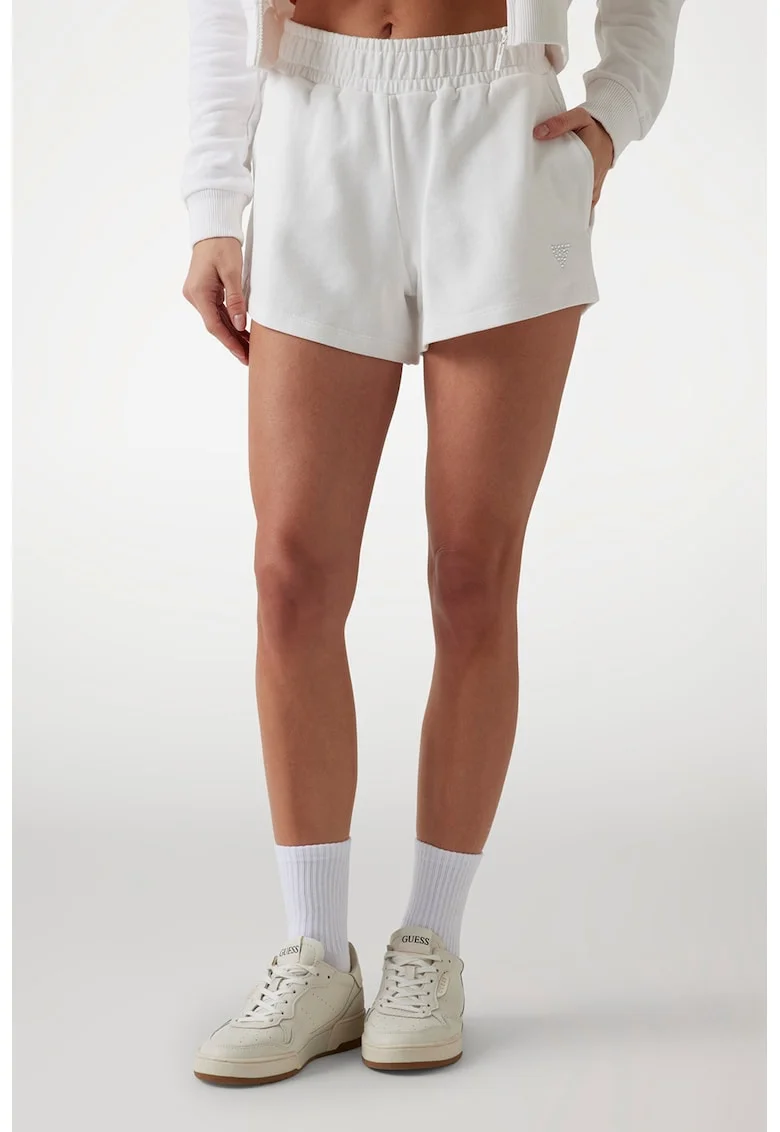 Pantaloni scurti cu talie inalta pentru fitness, Alb