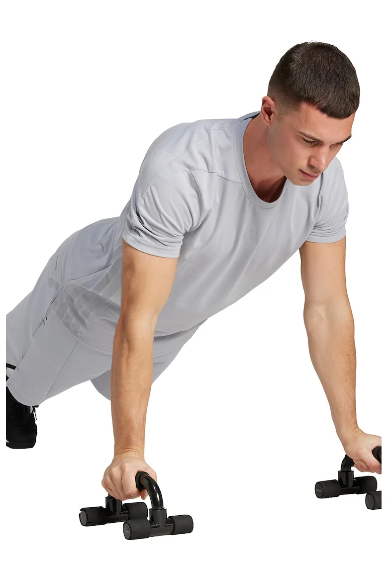 Tricou cu decolteu la baza gatului, pentru fitness, Gri deschis