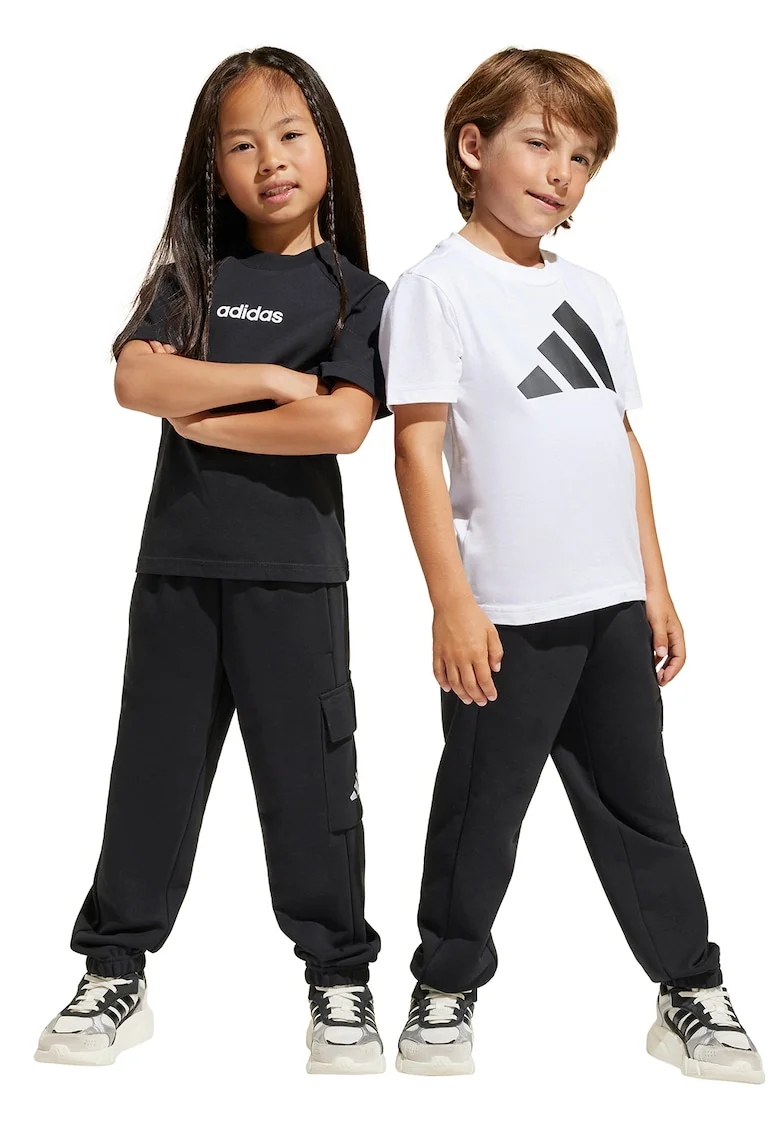 Pantaloni de trening cu snur de ajustare si buzunare, Negru/Alb optic