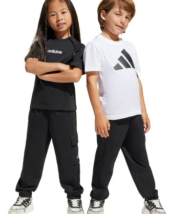Pantaloni de trening cu snur de ajustare si buzunare, Negru/Alb optic