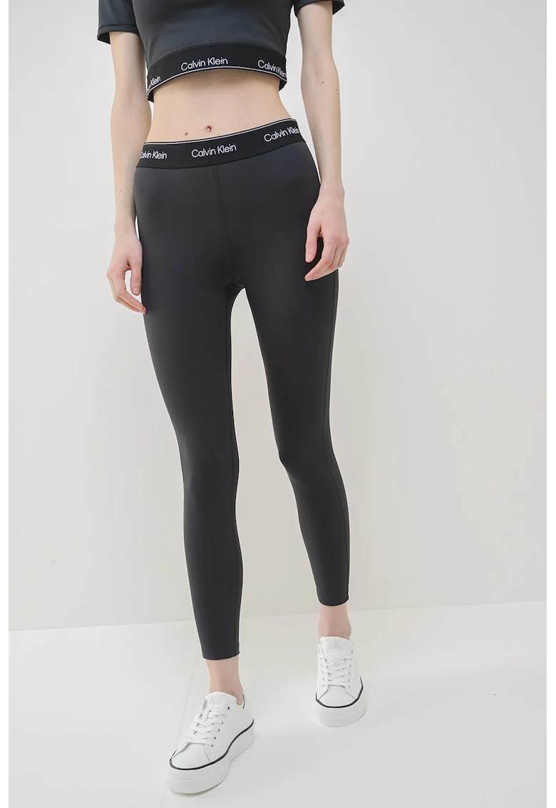 Colanti crop cu logo, pentru fitness, Gri antracit