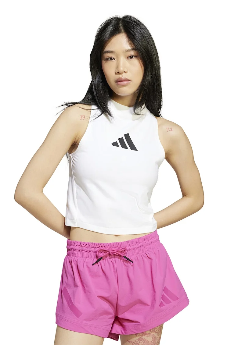 Top cu imprimeu logo, Negru stins/Alb optic