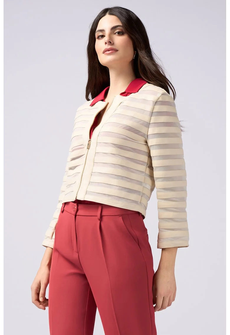 Jacheta cu model in dungi si fermoar, Bej deschis