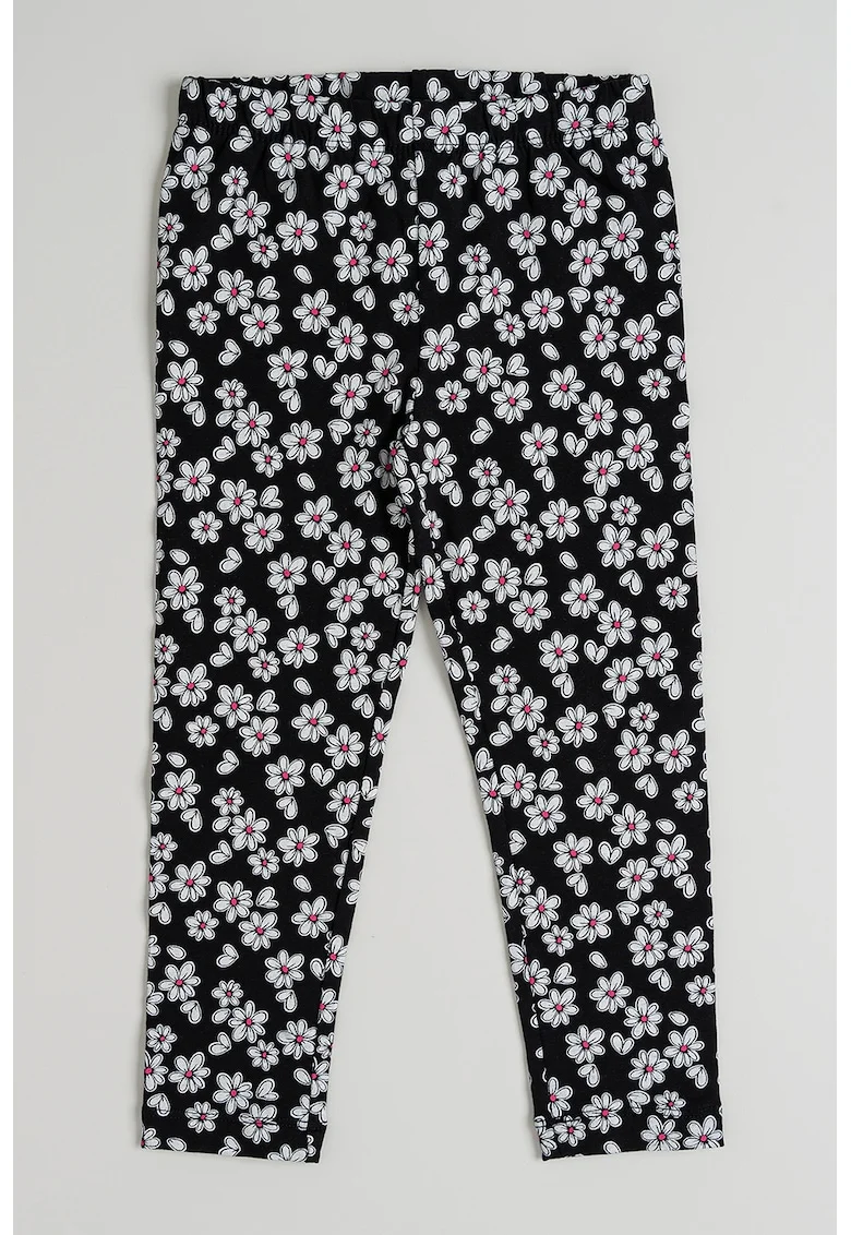 Pantaloni lungi cu model floral, Negru/Alb murdar