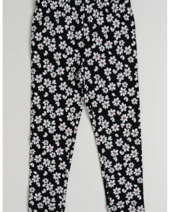 Pantaloni lungi cu model floral, Negru/Alb murdar