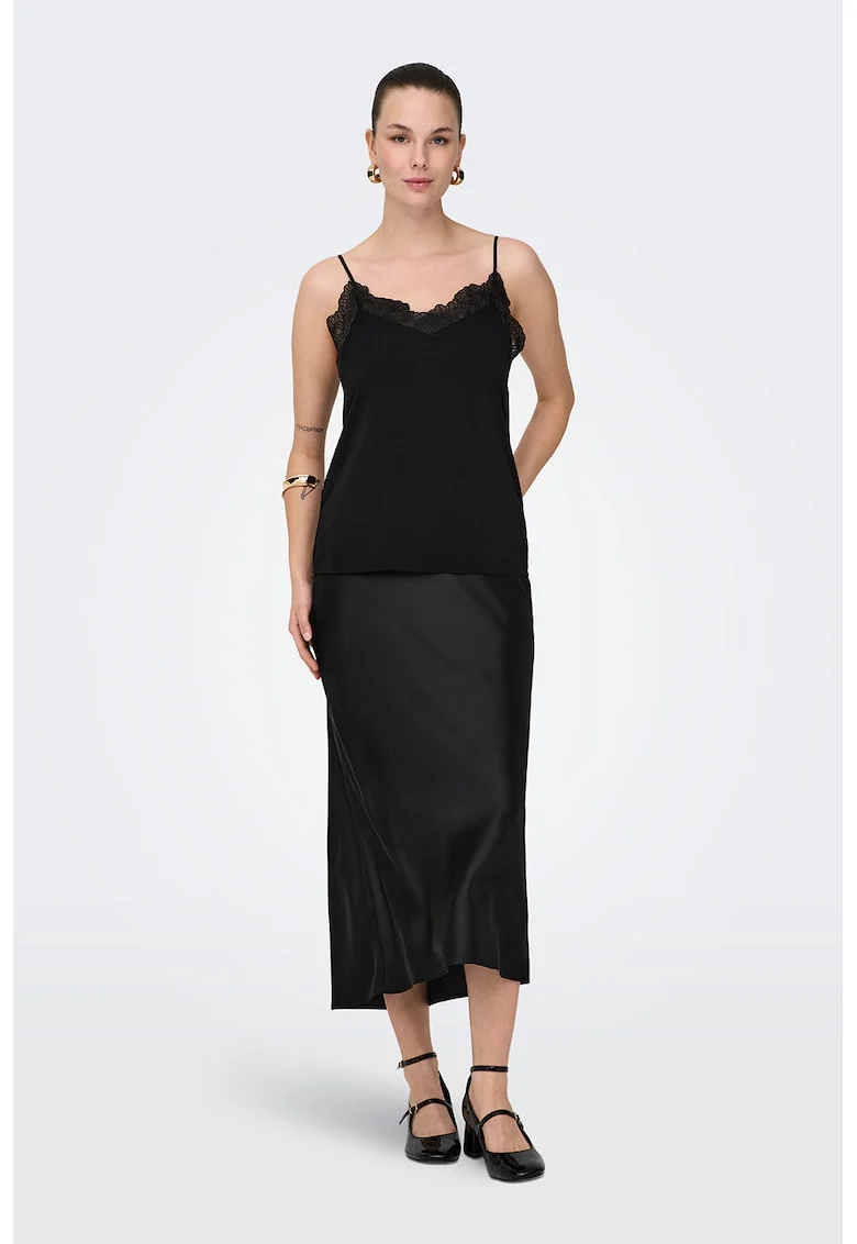 Top cu insertii de dantela, Negru