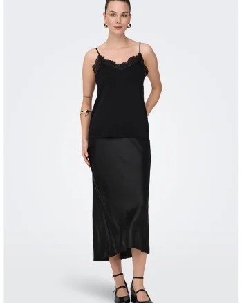 Top cu insertii de dantela, Negru