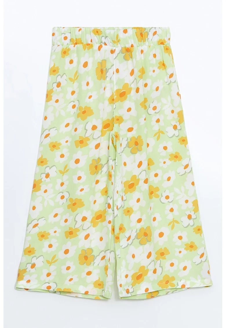 Pantaloni culotte cu imprimeu grafic, Portocaliu/Alb murdar/Verde fistic
