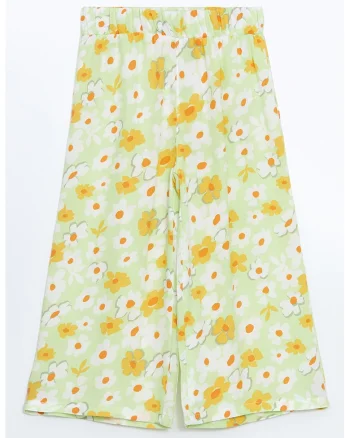 Pantaloni culotte cu imprimeu grafic, Portocaliu/Alb murdar/Verde fistic