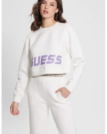 Bluza crop cu imprimeu logo pentru fitness, Alb/Lila