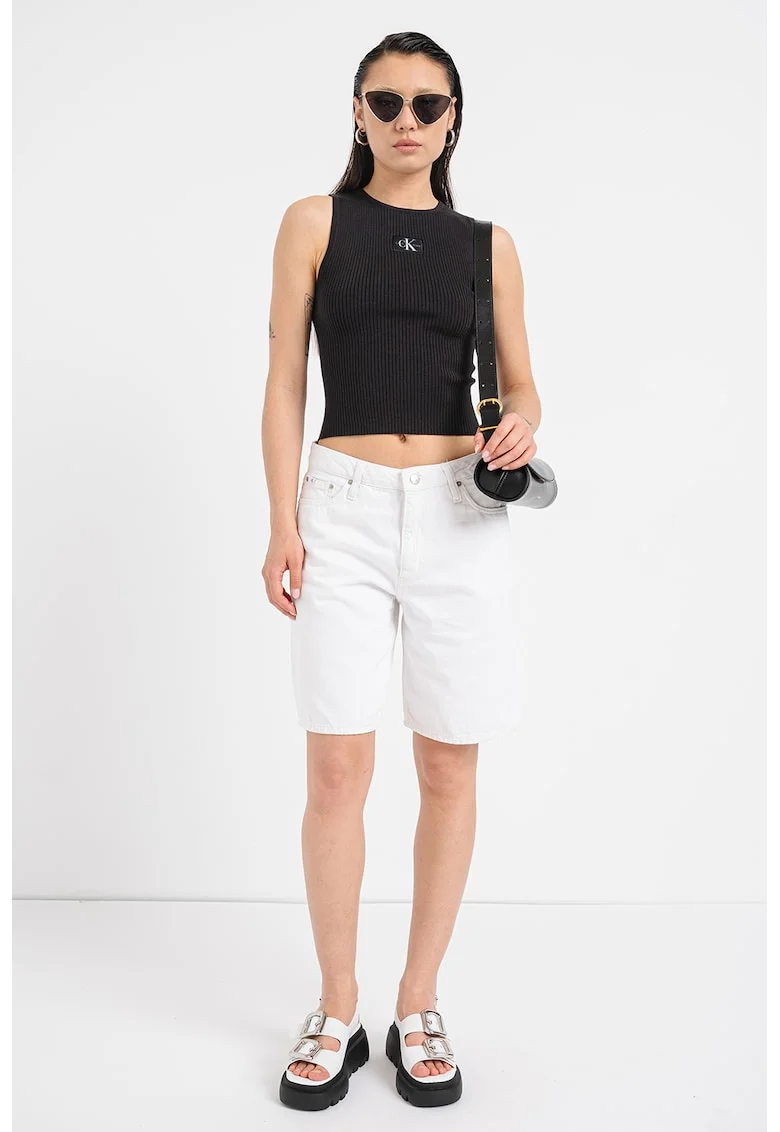 Top striat din amestec de lyocell, Negru
