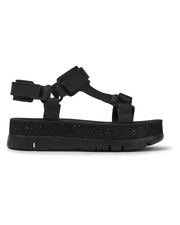 Sandale flatform de piele cu velcro Oruga, Negru