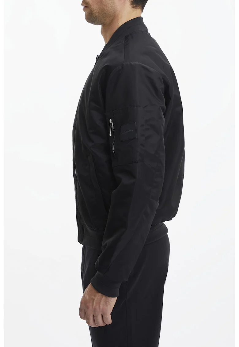 Jacheta bomber uni cu fermoar, Negru