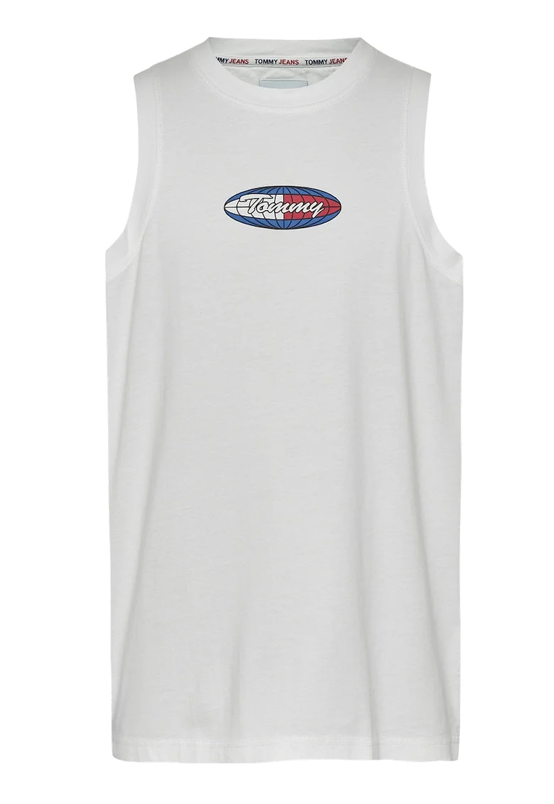 Top de bumbac organic cu imprimeu logo, Rosu inchis/Alb murdar/Albastru
