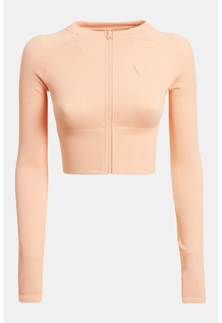 Bluza crop cu fermoar si maneci raglan pentru fitness, Piersica