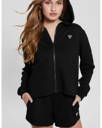 Hanorac cu fermoar si model uni, pentru fitness, Negru
