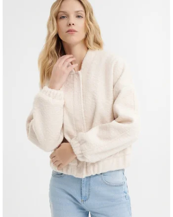 Jacheta bomber cu maneci cazute, Crem