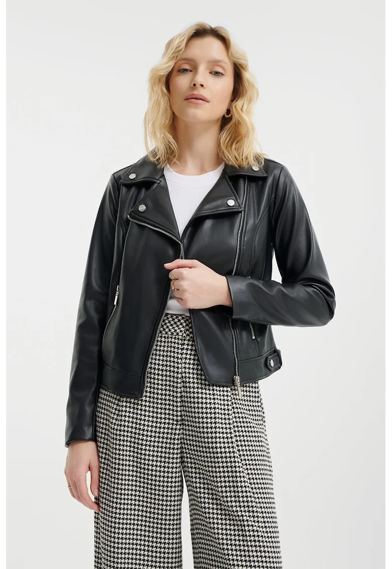 Jacheta biker cu buzunare cu fermoar, Negru
