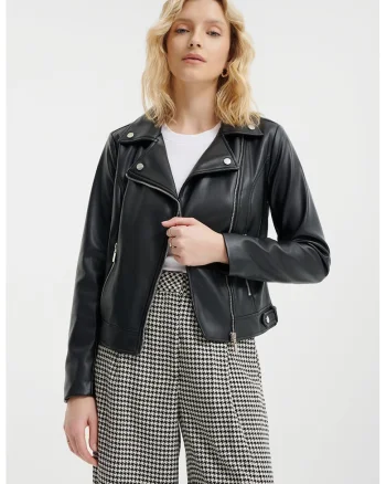 Jacheta biker cu buzunare cu fermoar, Negru