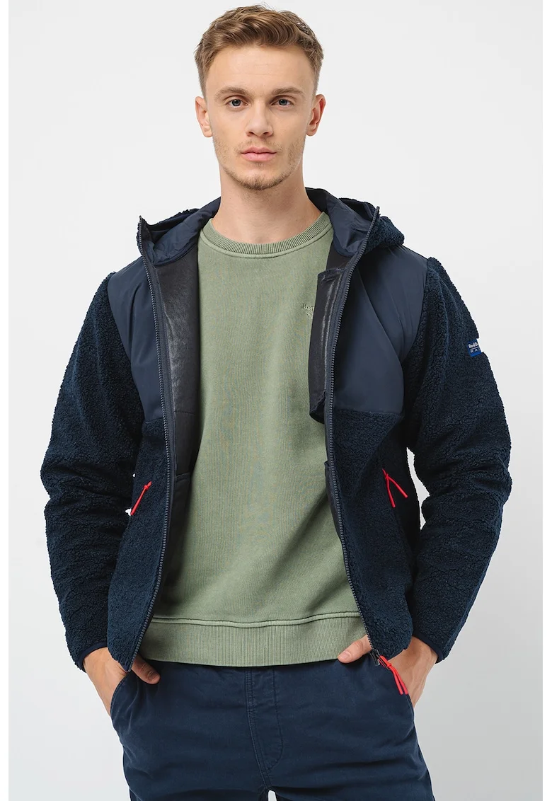 Pepe Jeans London, Jacheta cu gluga si buzunare cu fermoar, Bleumarin