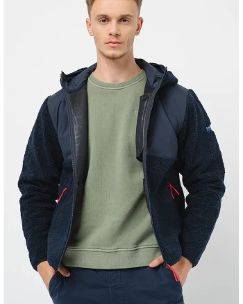 Pepe Jeans London, Jacheta cu gluga si buzunare cu fermoar, Bleumarin