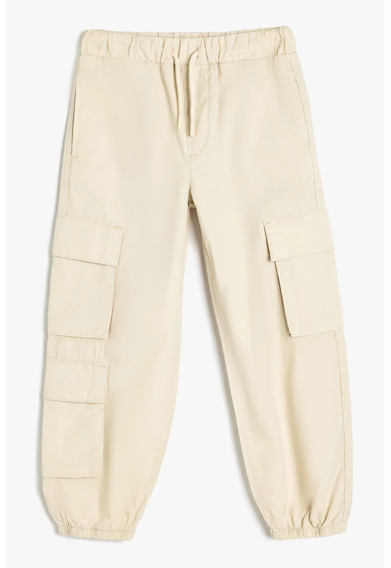 Pantaloni cargo cu talie medie, Bej deschis