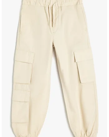 Pantaloni cargo cu talie medie, Bej deschis