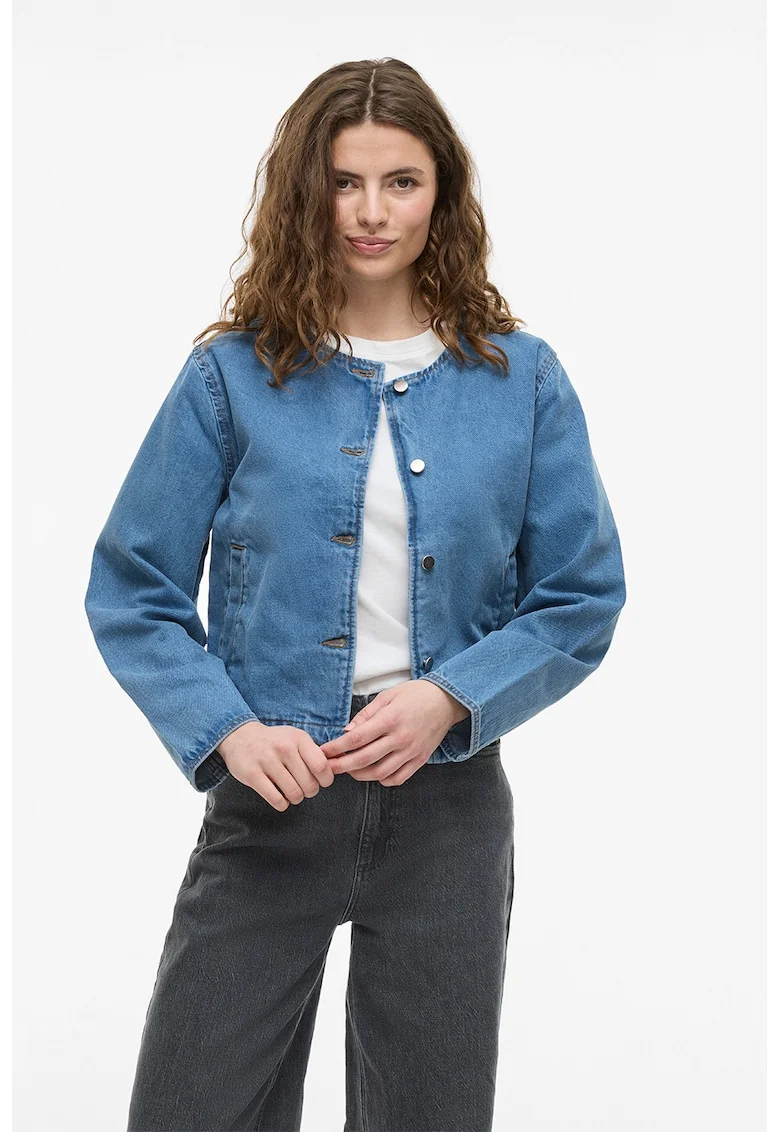 Jacheta din denim cu buzunare laterale, Albastru lavanda