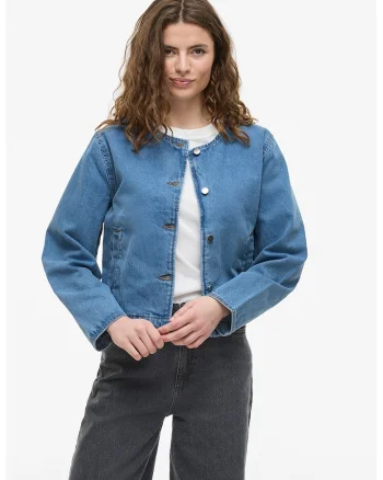 Jacheta din denim cu buzunare laterale, Albastru lavanda
