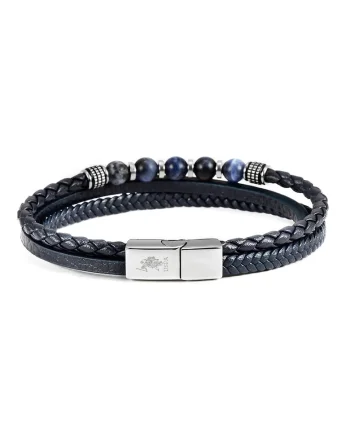 Bratara de piele cu margele din lapis lazuli si labradorit