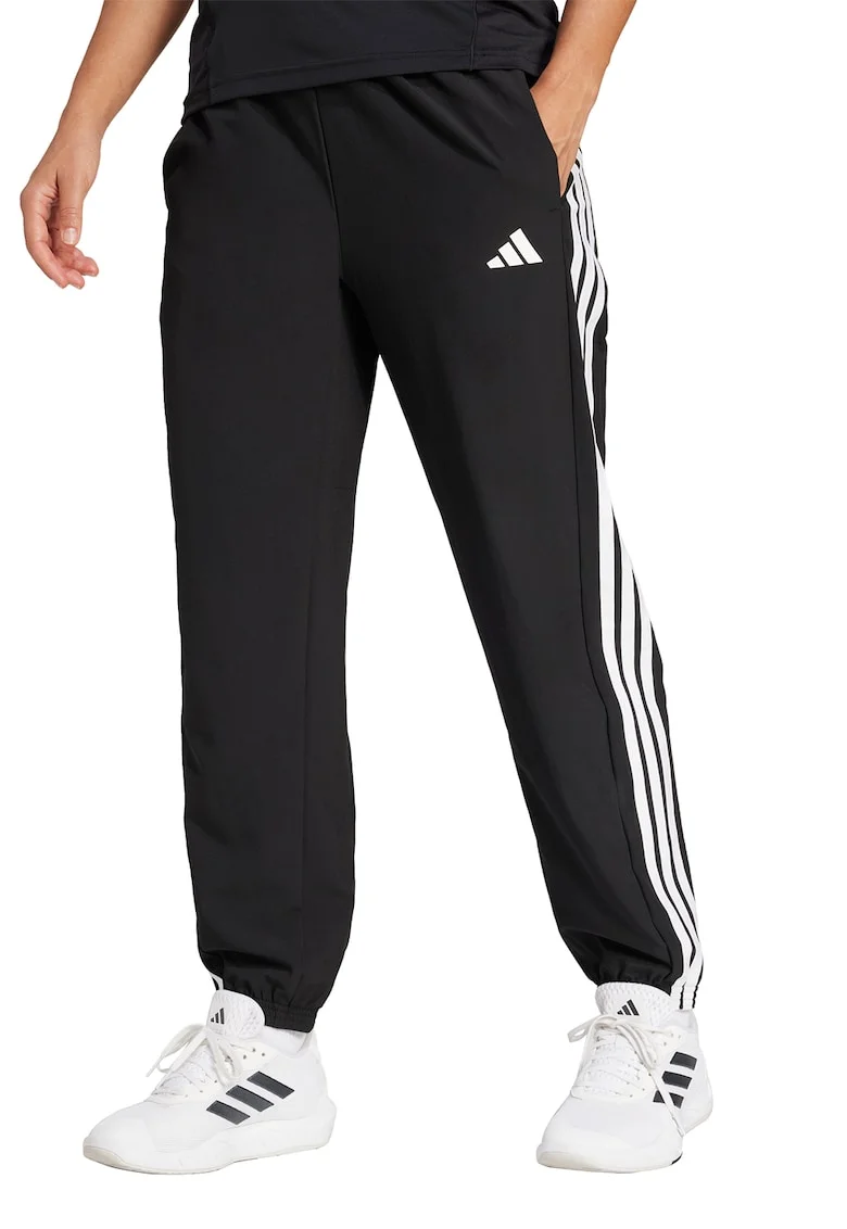Pantaloni cu buzunare laterale, pentru fitness, Alb/Negru