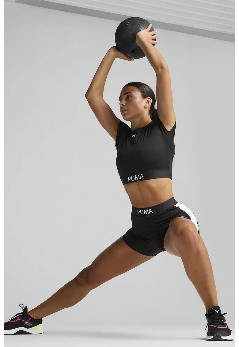 Tricou crop pentru fitness Strong, Negru