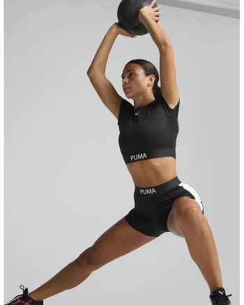 Tricou crop pentru fitness Strong, Negru
