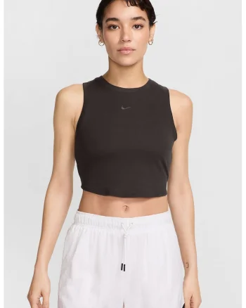 Top crop din amestec de lyocell cu detaliu logo, Maro inchis