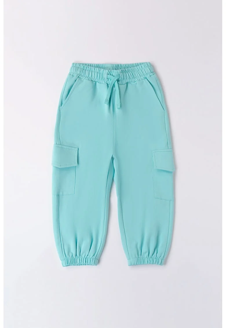 Pantaloni de trening cargo cu talie medie, Turcoaz