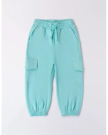 Pantaloni de trening cargo cu talie medie, Turcoaz