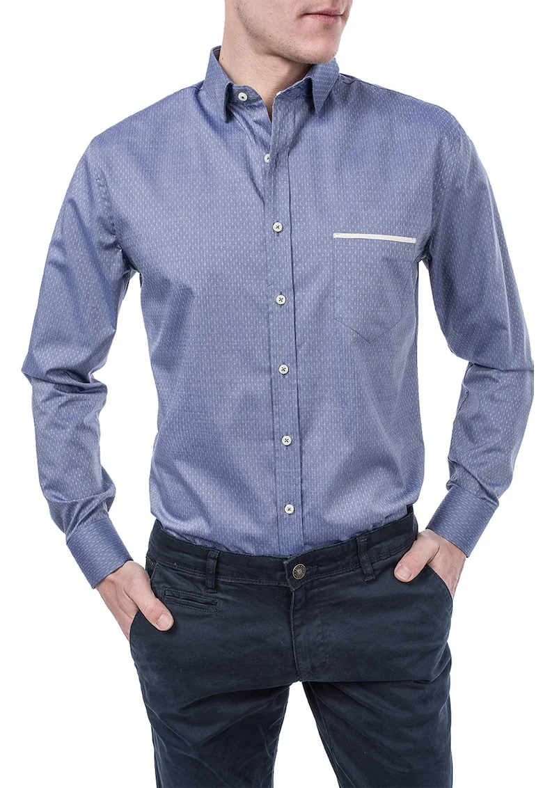 Camasa slim fit in carouri, Alb/Albastru