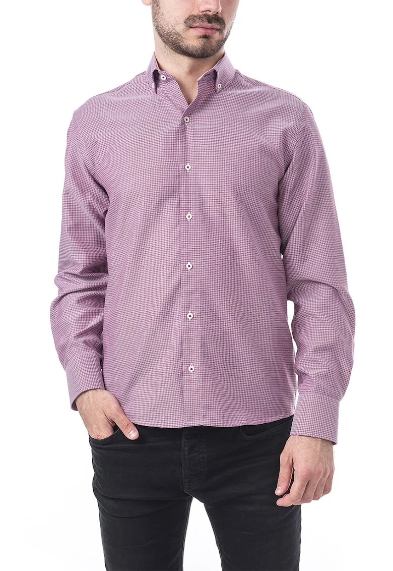 Camasa regular fit din amestec de bumbac, Rosu/Alb