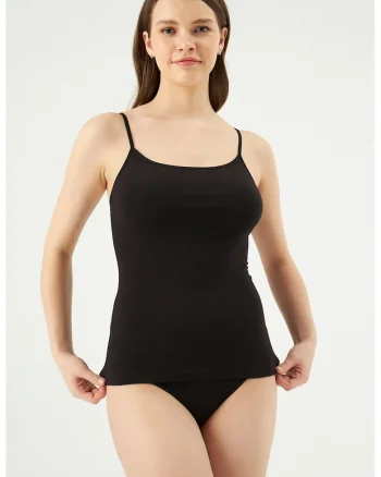 Top din amestec de bumbac, Negru