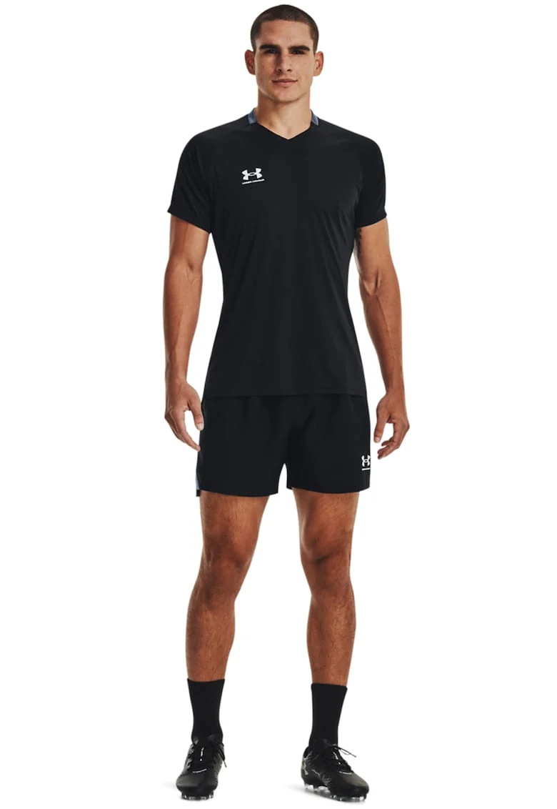 Tricou slim fit cu decolteu in V, pentru fotbal Accelerate, Negru stins
